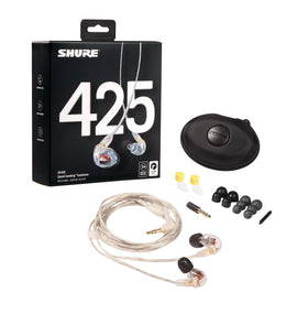 Shure SE425 secure over-ear fit reduces movement during performances.