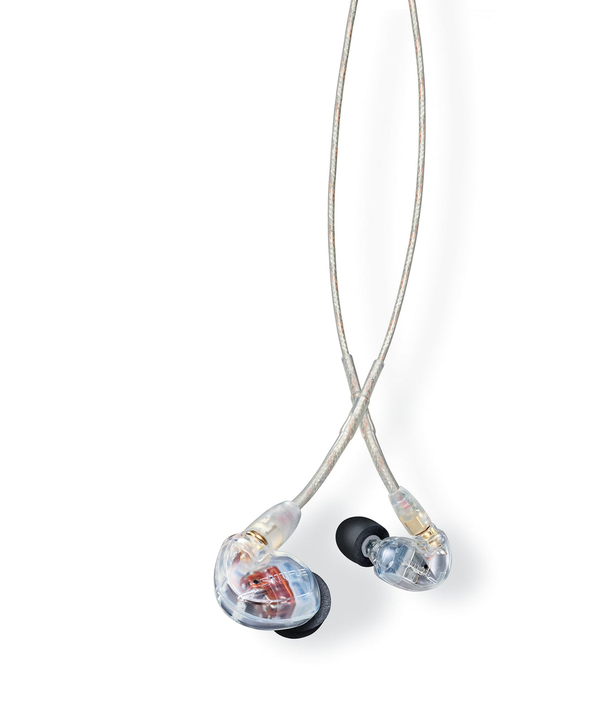Shure SE535 Pro earphones with secure over-ear fit for reliable stage monitoring.