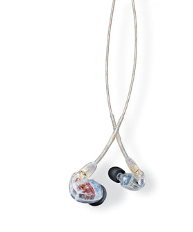 Shure SE535 Pro earphones with secure over-ear fit for reliable stage monitoring.