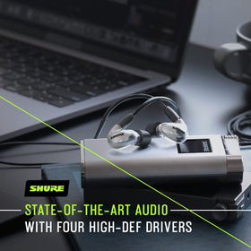 Shure SE846 PRO Gen 2 detachable cable shown for future wireless or wired upgrades