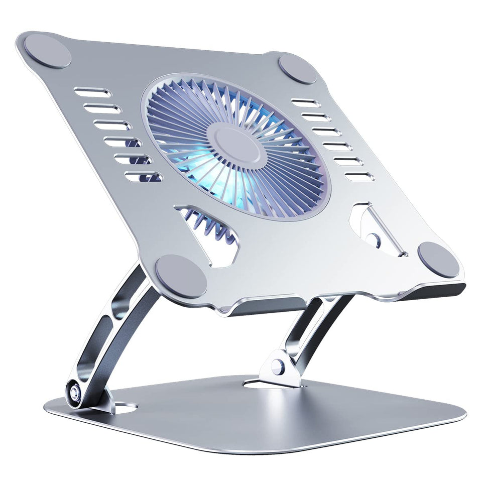 SHUWEI front view of open stand showing stable aluminum frame and fan, improves cooling