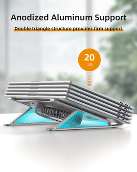 Stand supports laptops up to 17.3 inches with non-slip pads in use