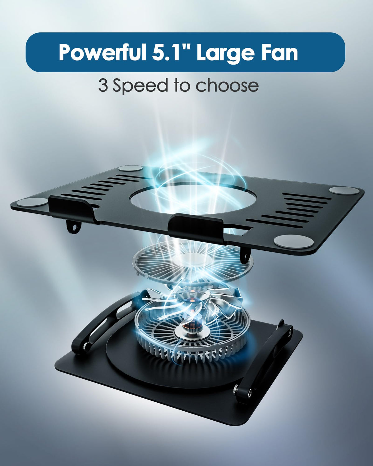 SHUWEI close-up of the large fan assembly showing blades and grill, enhances cooling