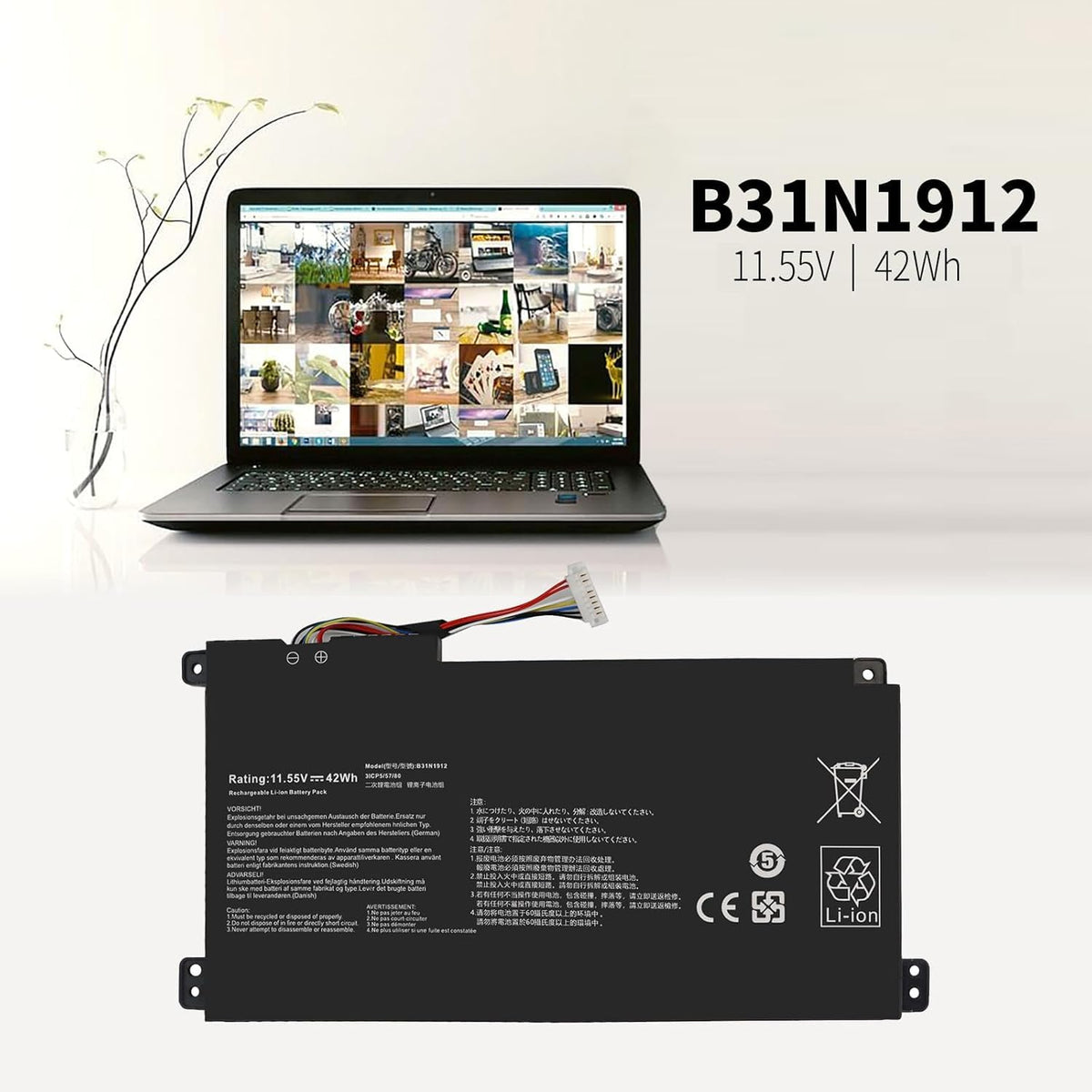 Shyarweyy battery connectors closeup showing secure contact for ASUS VivoBook.