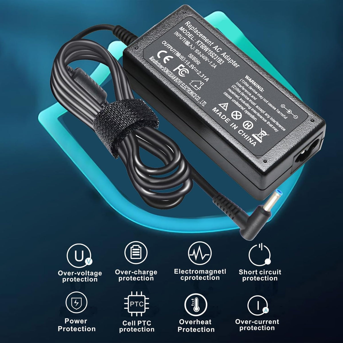 Shyarweyy blue-tip connector detail confirms 4.5mm by 3.0mm plug size for accurate fit.