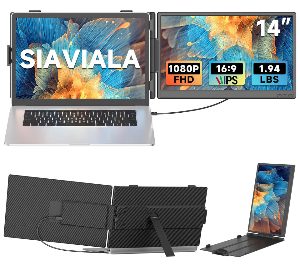 Siaviala 14-inch screen extender in extended mode for multitasking on the go.