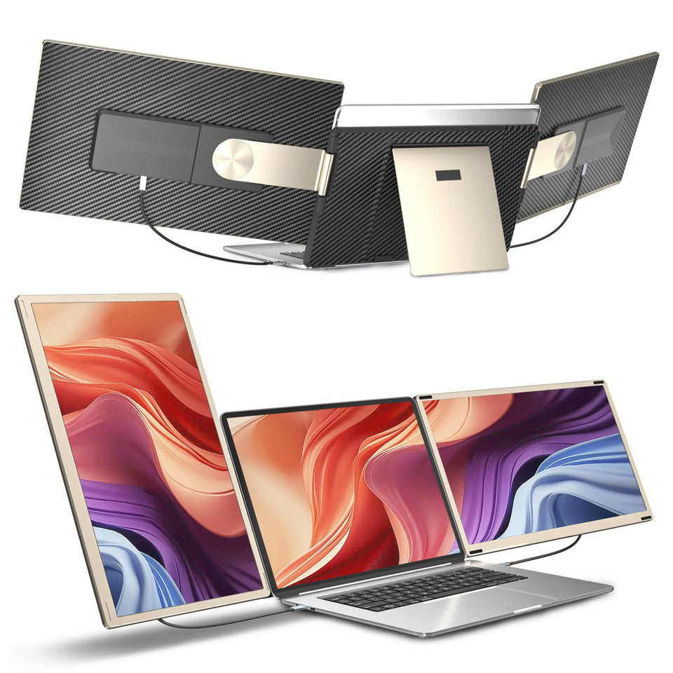 Siaviala laptop screen extender front view for triple display multitasking.