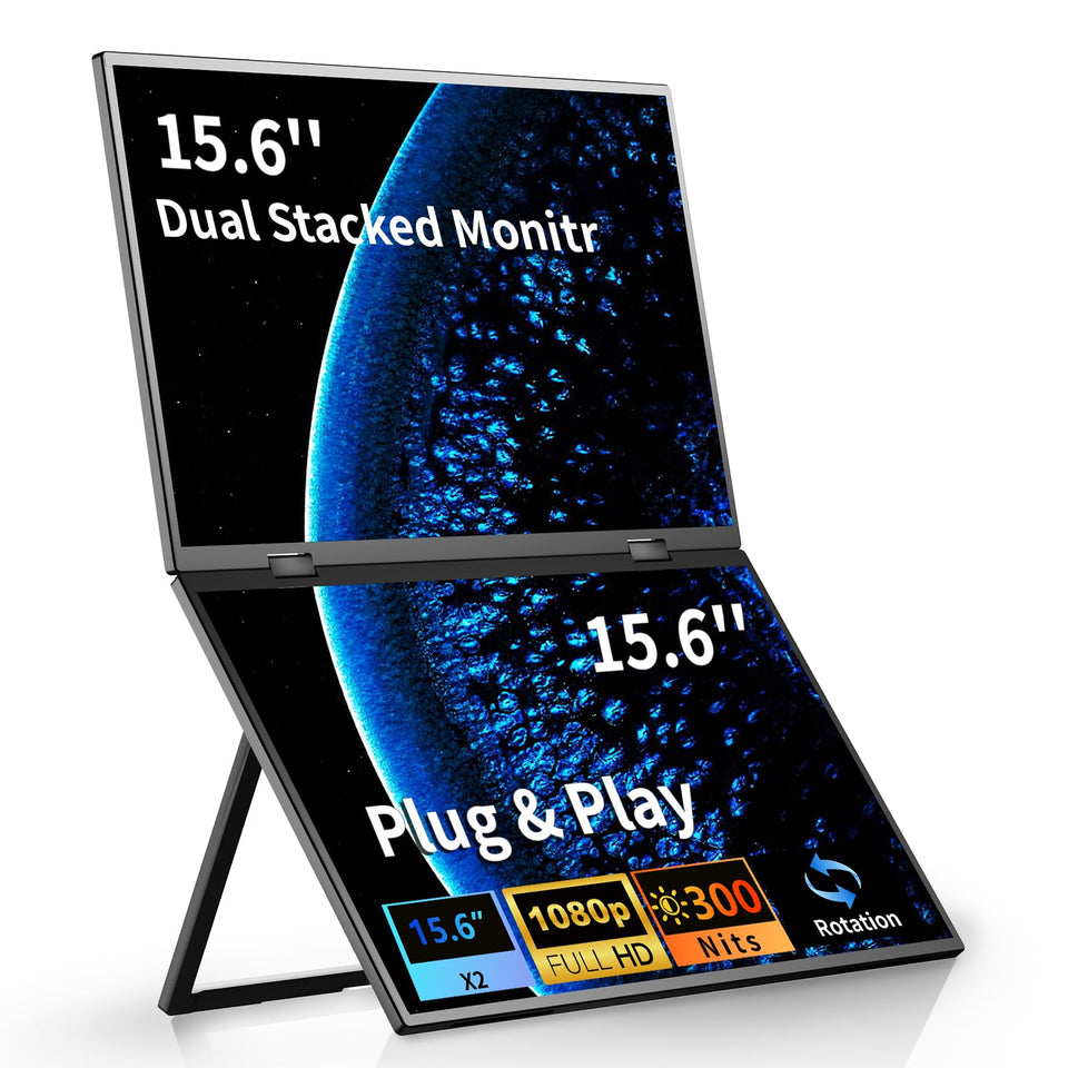 Sibolan dual portable monitor folded setup for compact travel workspaces.