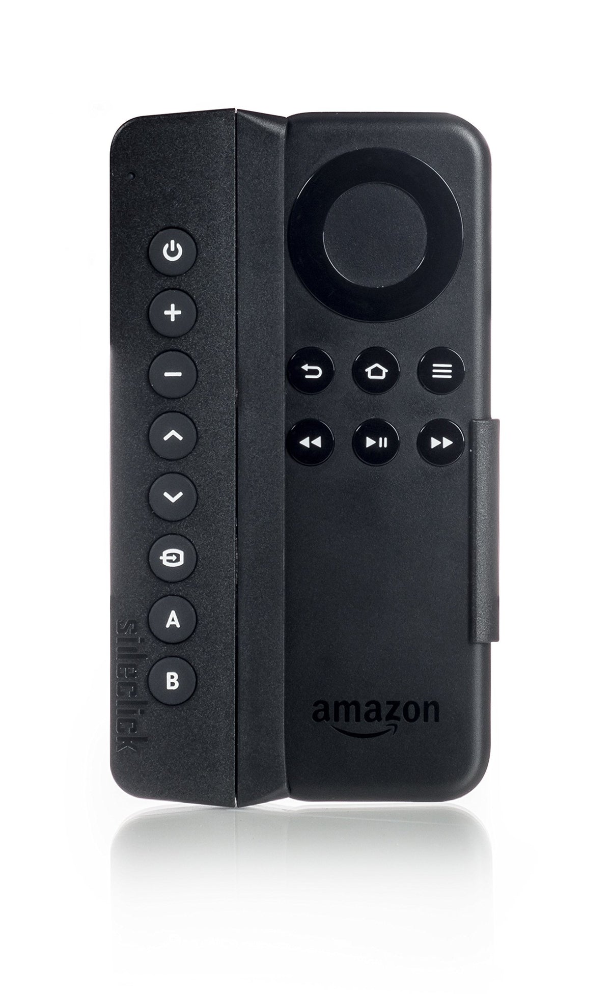 Sideclick works with IR remotes to manage TV, receiver, soundbar, and Blu-ray.