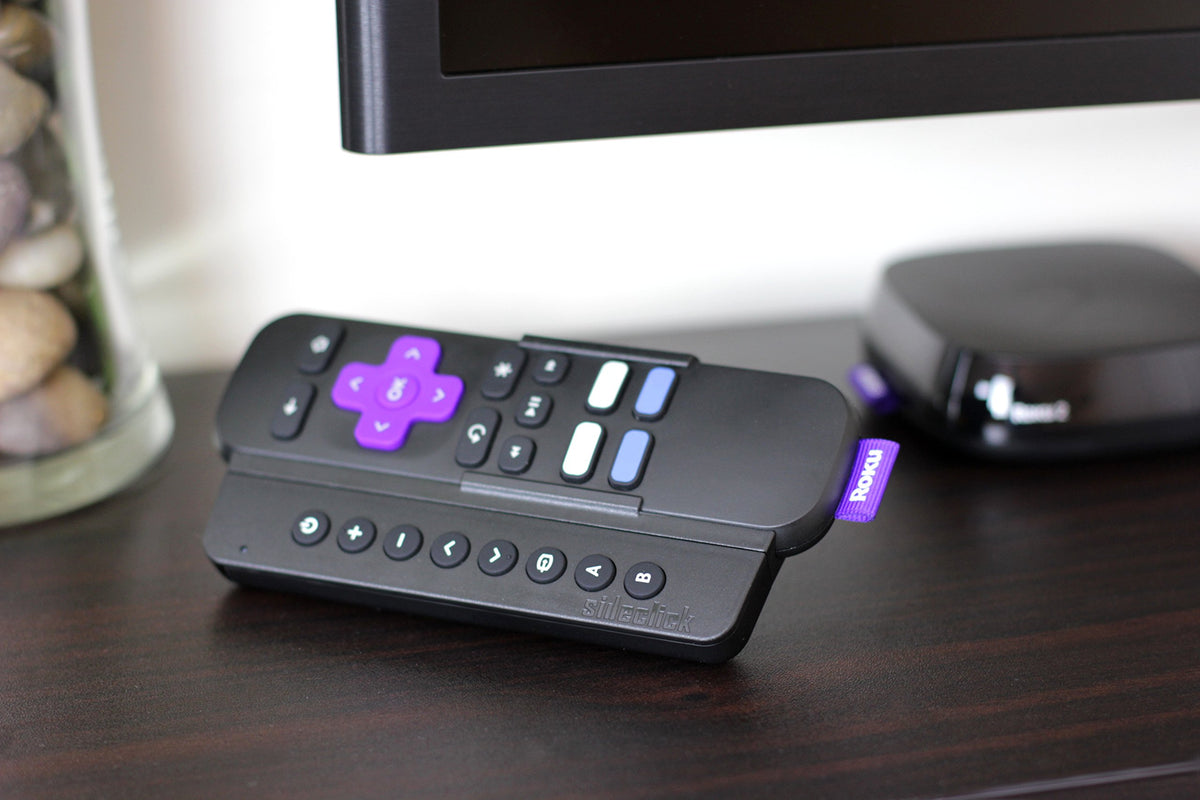 Sideclick plug-and-play setup attaches quickly to the Roku remote.