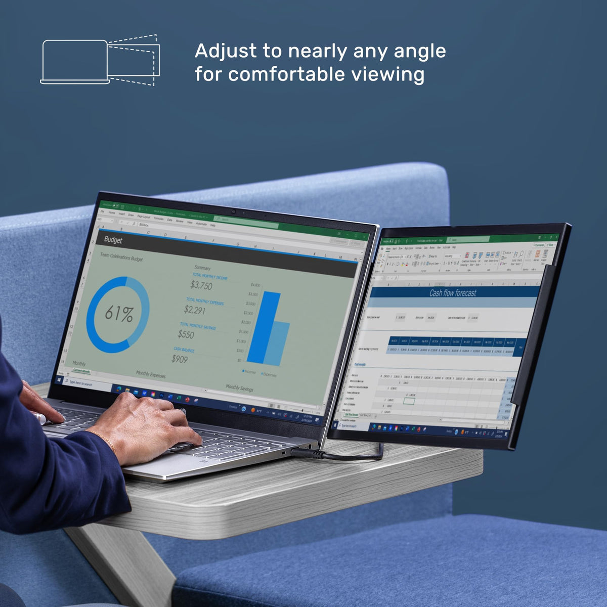 SideTrak Swivel offers a 360-degree swivel for flexible dual-screen layouts.