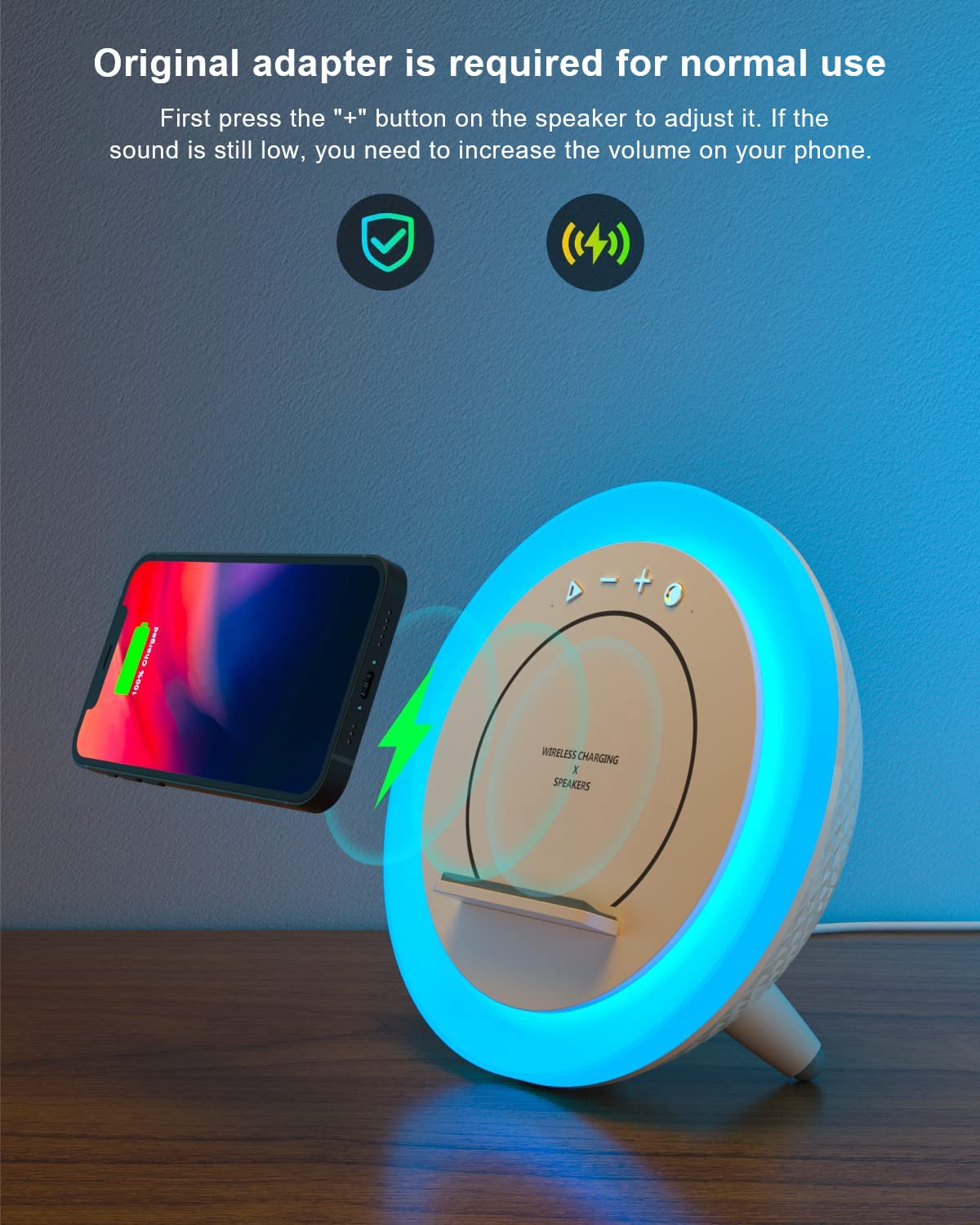 SIDVAR wireless charging station with built-in speaker for desk convenience.