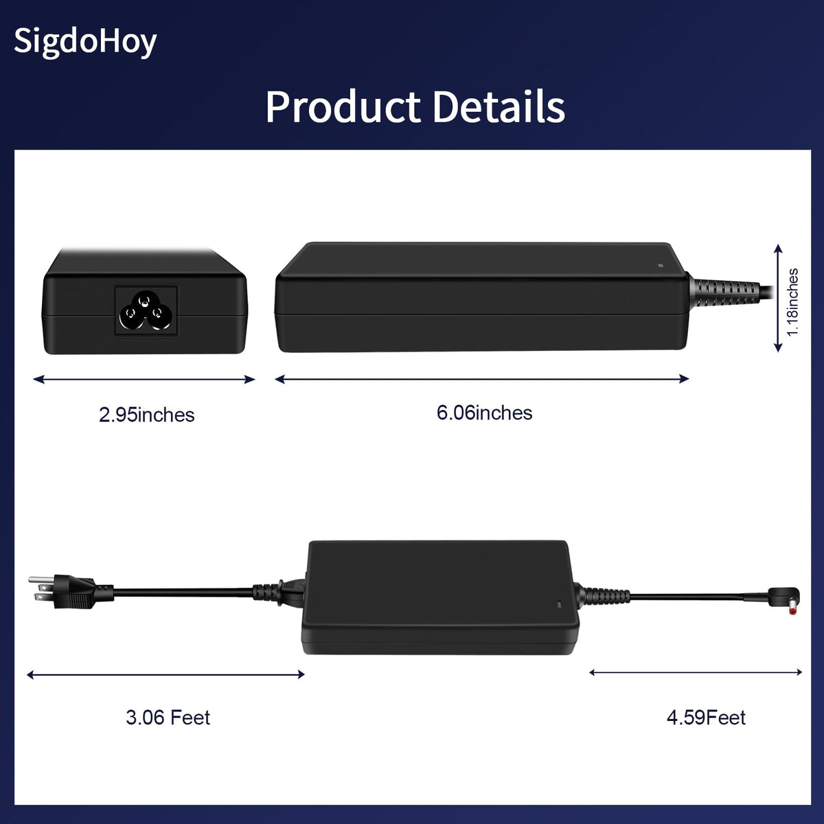 SigdoHoy 180W charger includes power cord for easy setup.