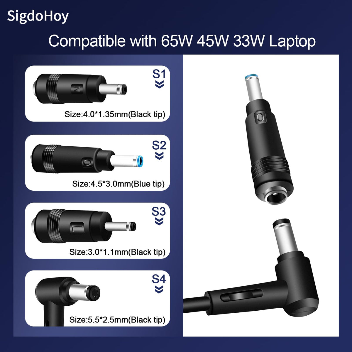 SigdoHoy four interchangeable round connectors displayed for compatibility