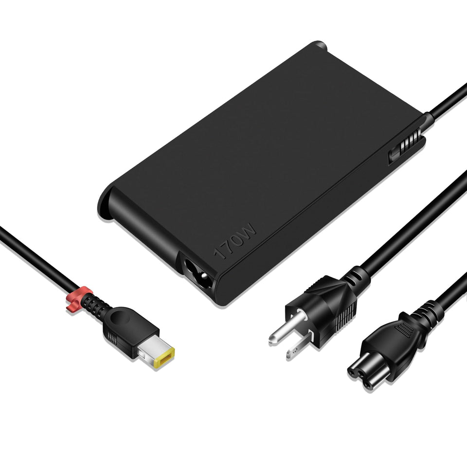 SigdoHoy front view of 170W Lenovo charger showing compact brick and cords, reliable power
