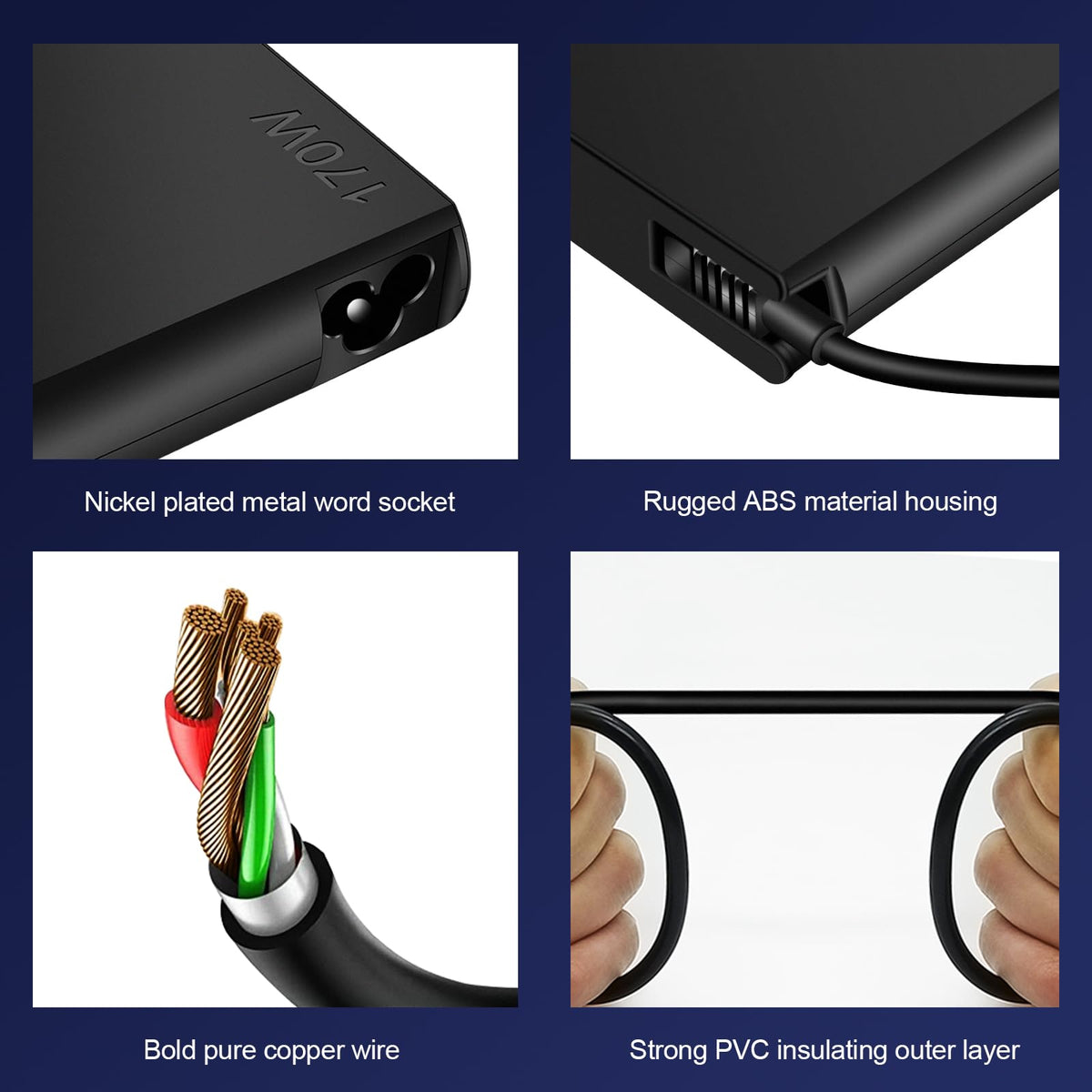 SigdoHoy charger next to laptop for scale, compact size advantage for portability