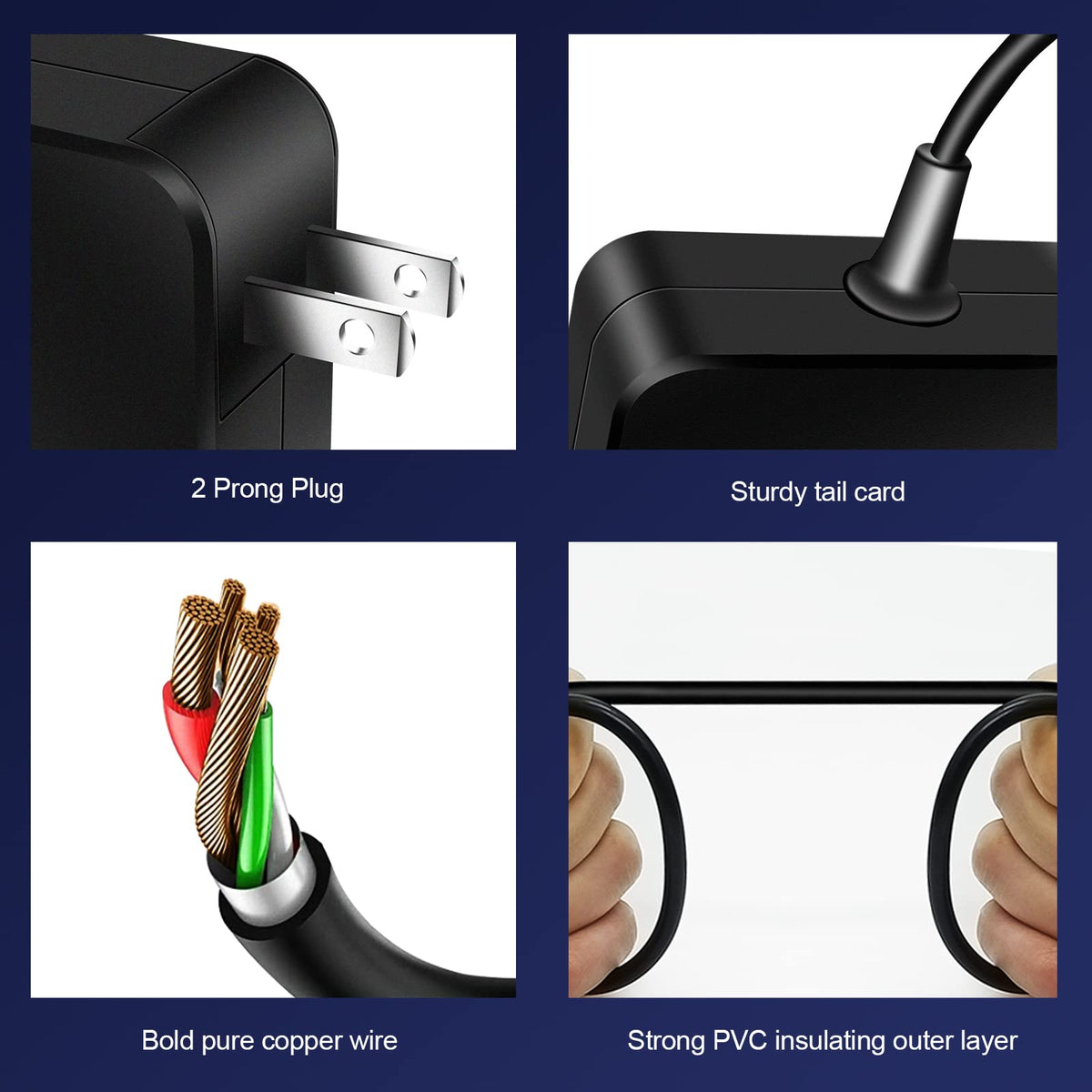 SigdoHoy mains cable and adapter showing universal 100–240V support