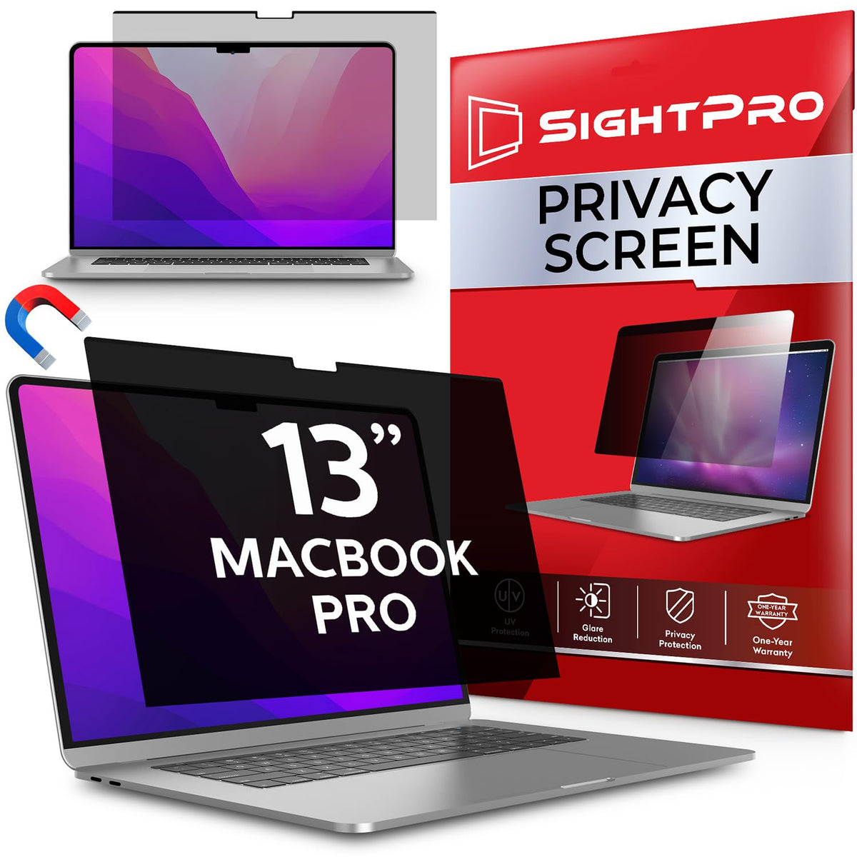 SightPro front-facing filter on MacBook Pro showing clear center view