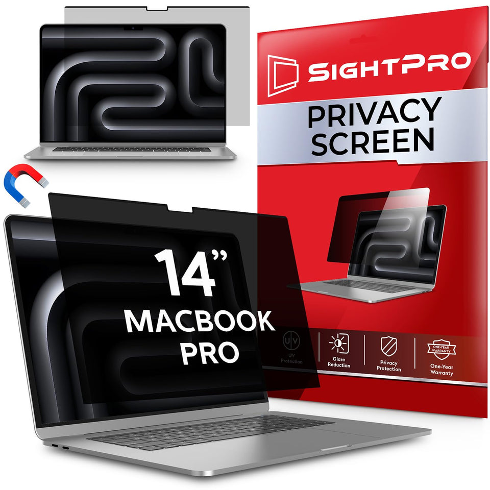 SightPro front view on MacBook Pro 14 showing clean snap-on benefit