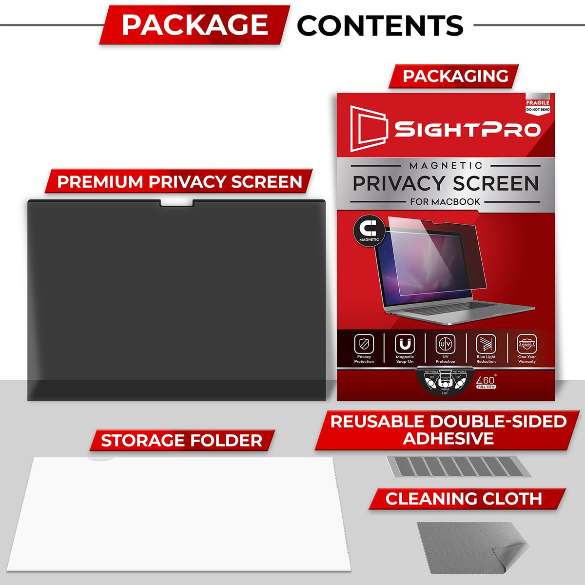 SightPro included storage folio and cloth showing travel convenience benefit