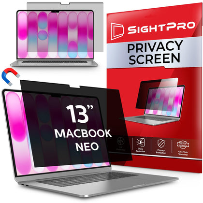 SightPro magnetic privacy screen top attachment for MacBook Neo enhances on-the-go privacy.