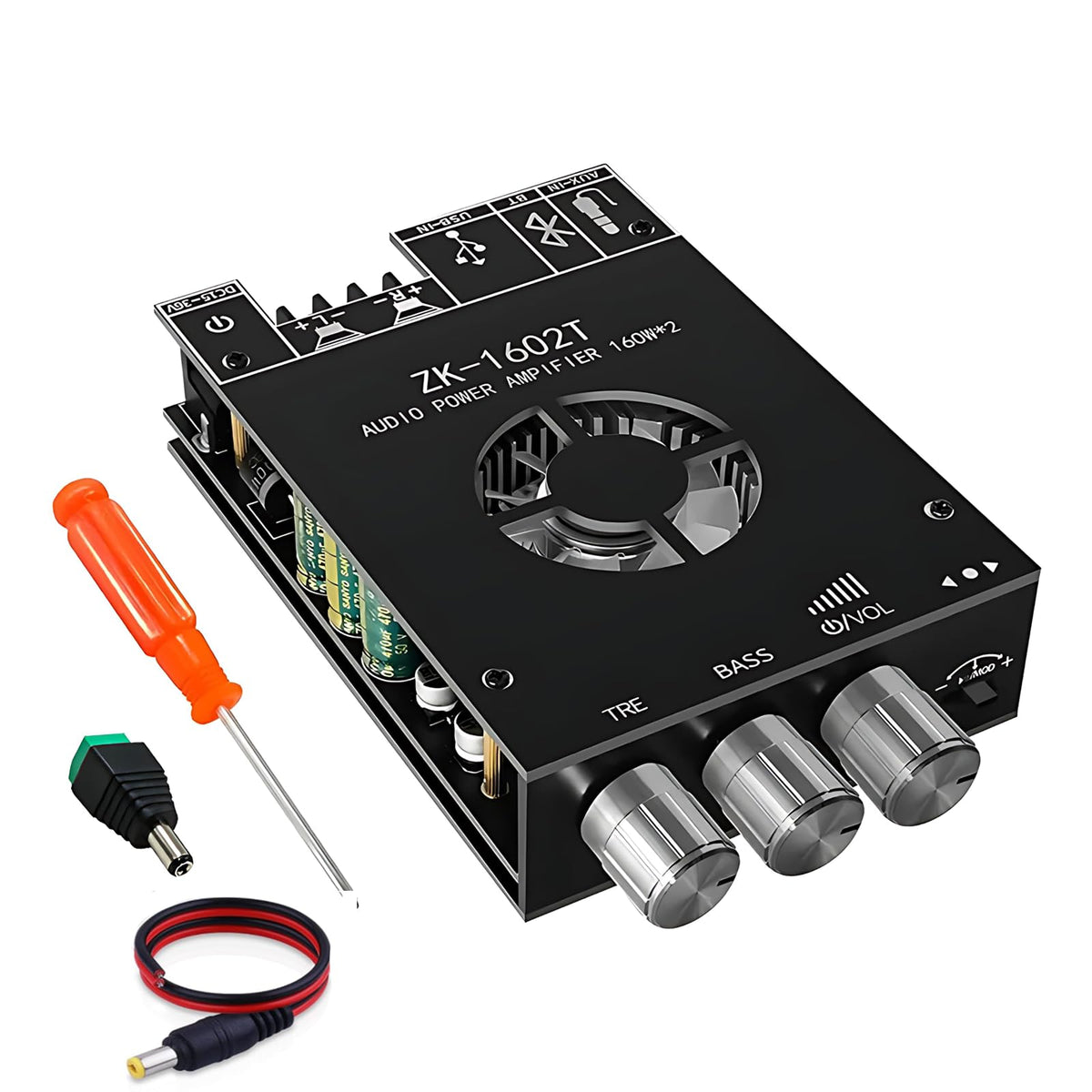 Sigllr Bluetooth 5.1 amplifier board front view shows dual-channel layout for DIY speakers