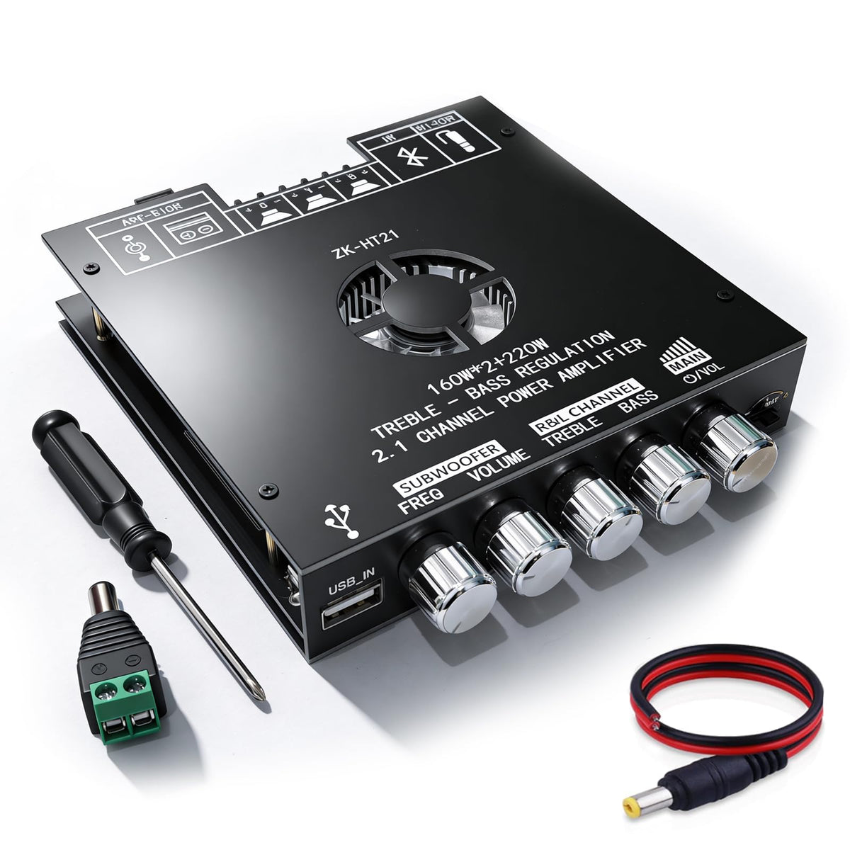 Sigllr ZK-HT21 front view highlights compact design for space-saving home audio upgrades.