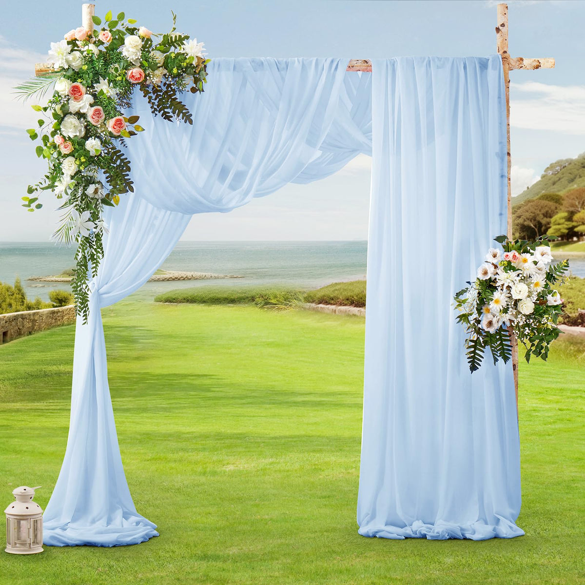 SiinvdaBZX light blue sheer chiffon fabric adds soft color to outdoor ceremonies
