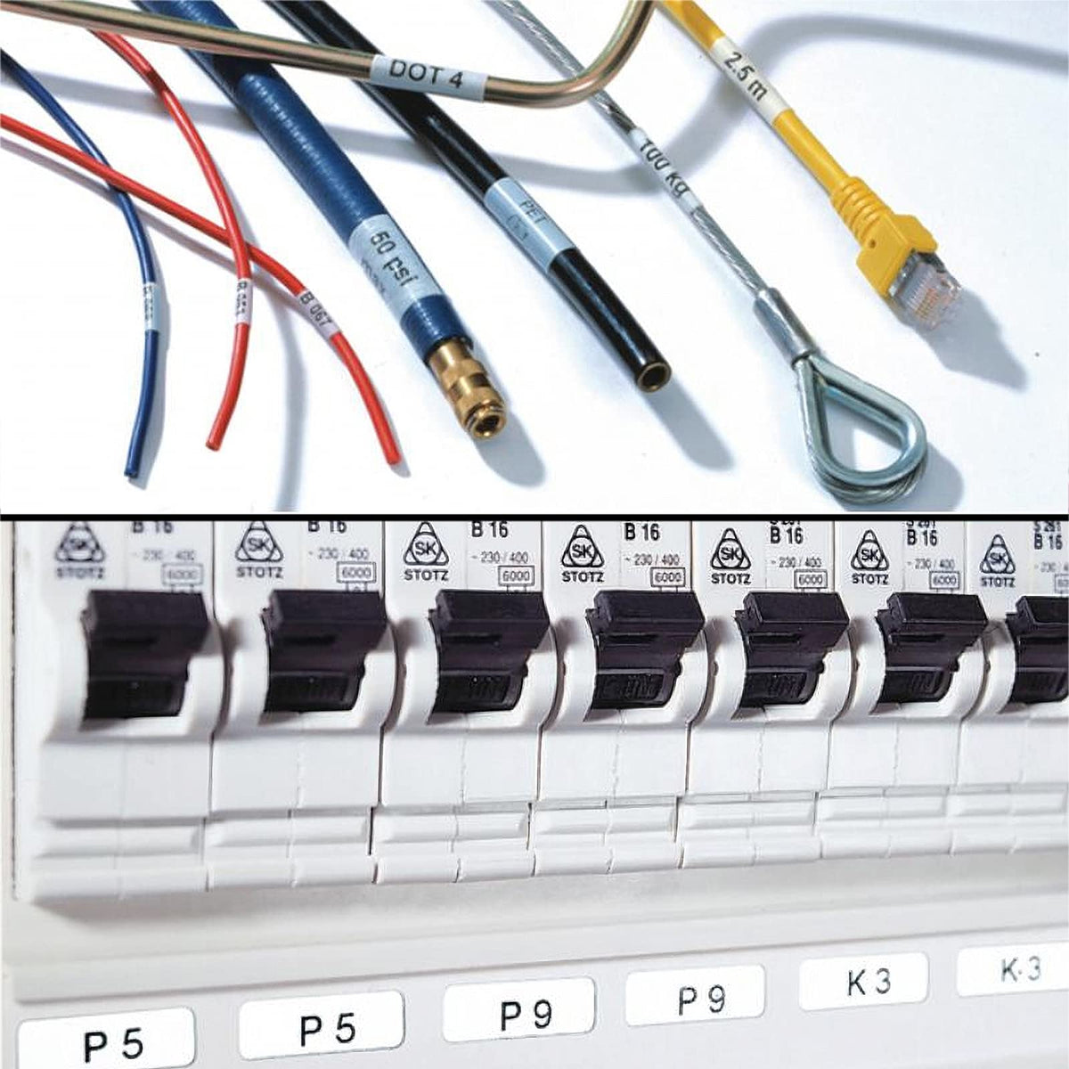 Black print on white background enhances legibility in busy environments.