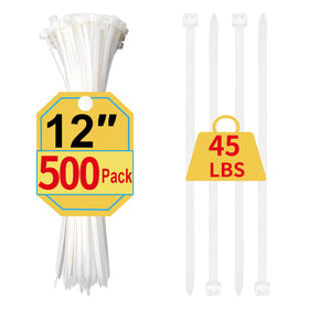 SiKuLin zip ties 12 inch white 500 pack securing cables in home and office.