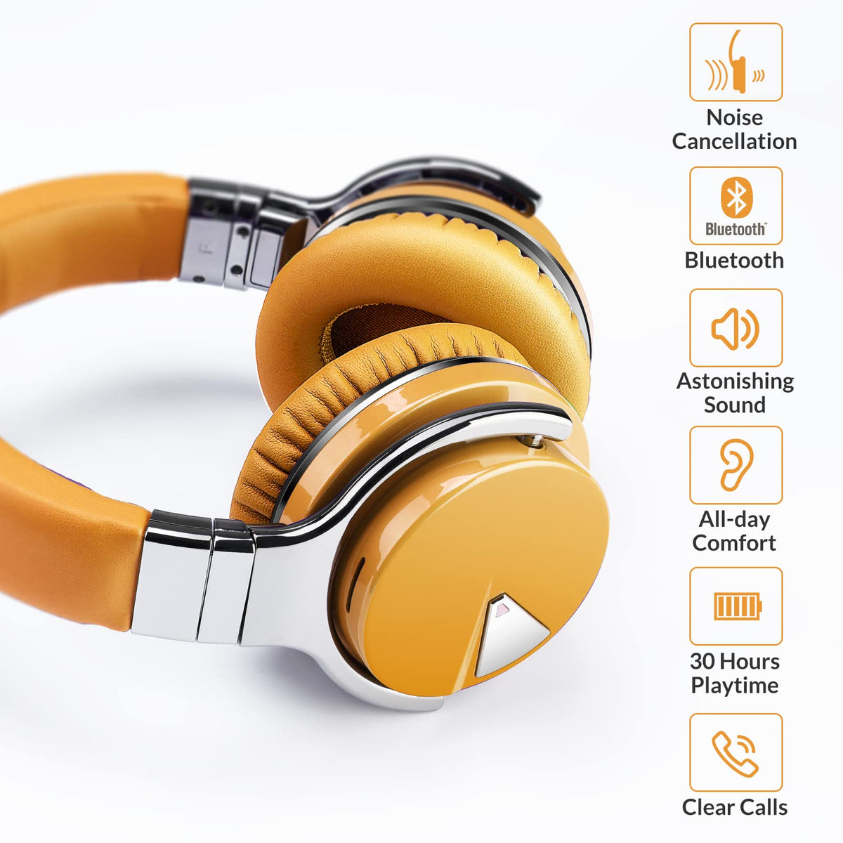 Silensys E7 ANC headphones side view showing comfortable over-ear design.