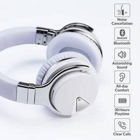 Silensys E7 headphones close-up on soft ear cushions for comfort