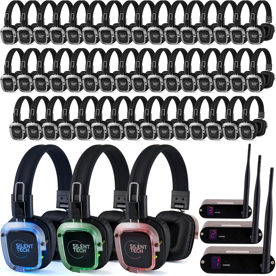 Silent Tech Silent Disco headphones set for 50 guests with immersive sound for events
