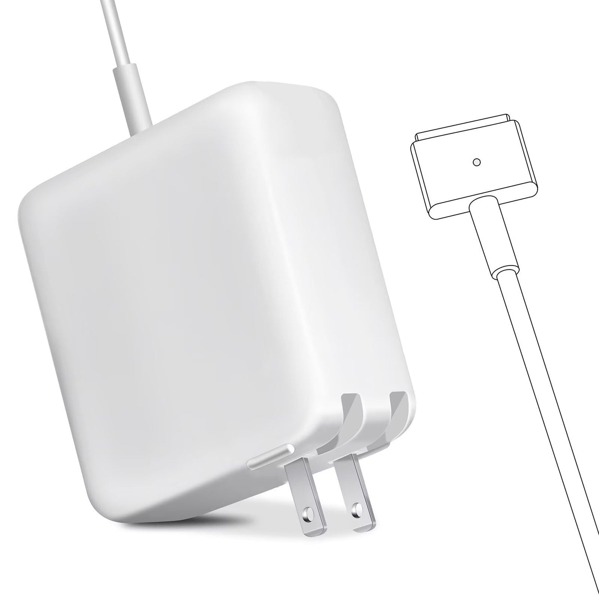 SiliconV 85W MacBook charger with T-Tip, front view for portable charging.