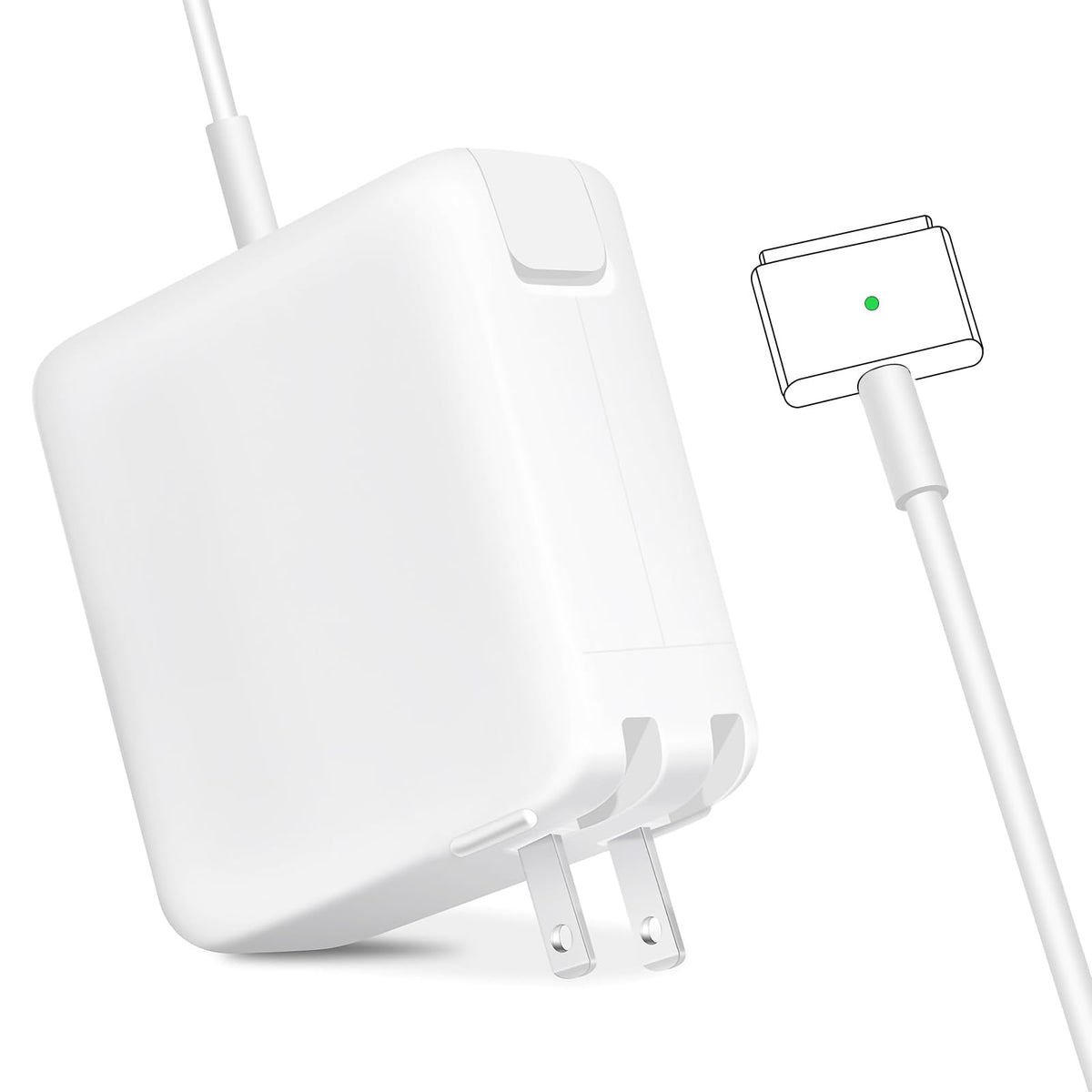 SiliconV 45W MacBook Air charger front view, compact design for travel