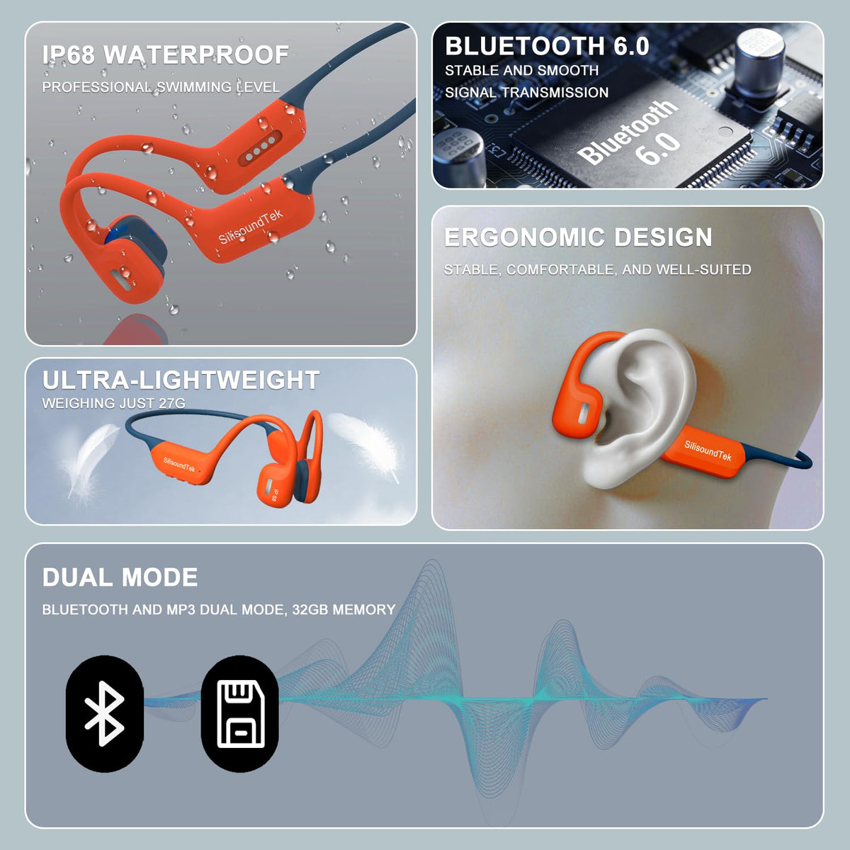 SilisoundTek 32GB MP3 storage lets you preload thousands of songs underwater.