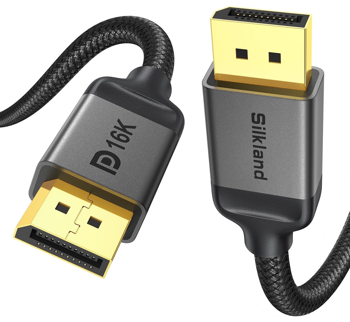Silkland front packaging showing 20FT DP2.1 cable and key specs for compatibility