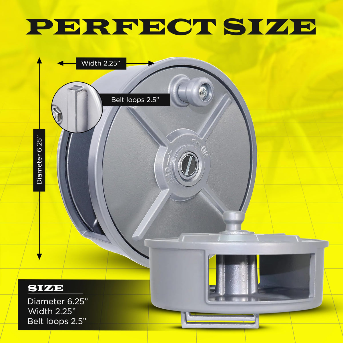 SIMBA STEEL built-in belt loops keep the reel accessible on site