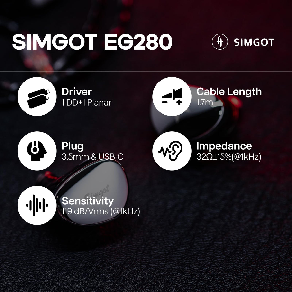 HIFIXAUDIO SIMGOT EG280 USB-C adapter included for versatile devices.