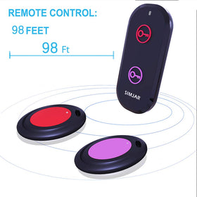 SIMJAR remote top view with color-coded buttons, quick activation benefit