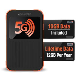 SIMO Solis Pro 5G hotspot front display shows power and connection status for quick checks.