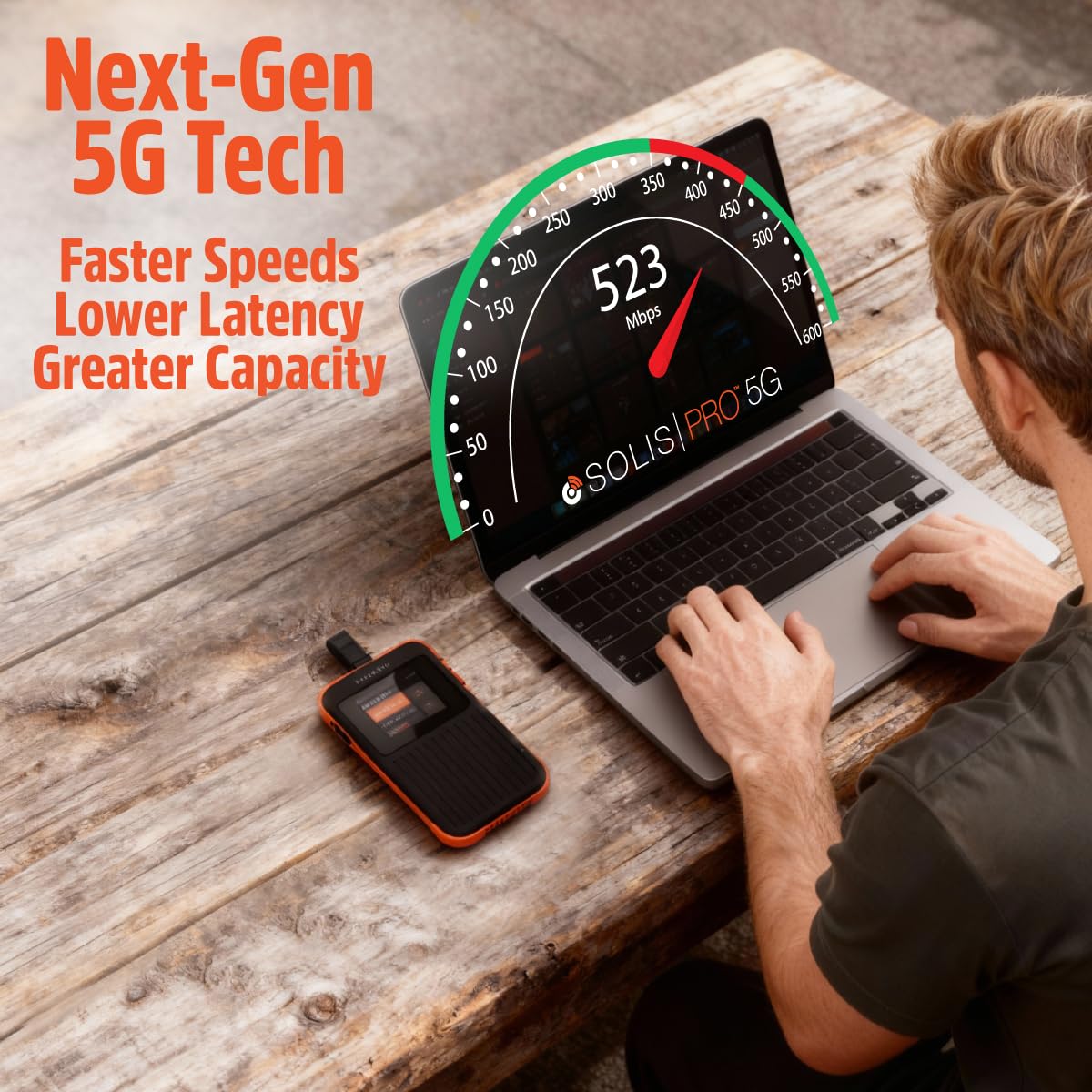 SIMO Solis Pro 5G hotspot touchscreen enables on‑device setup and data management.