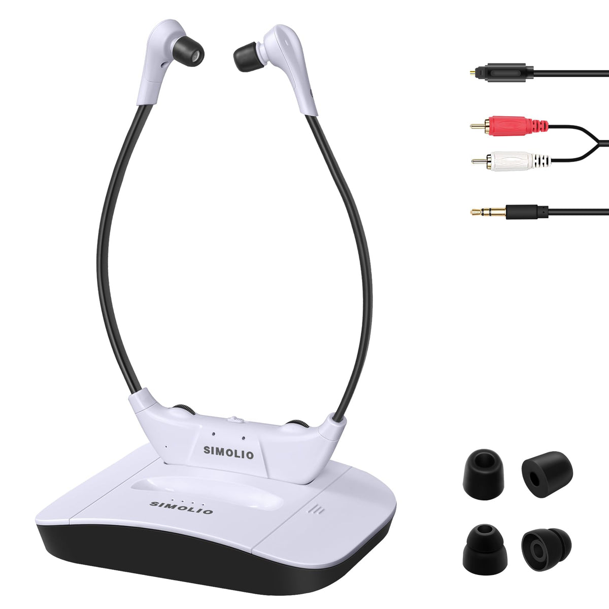 SIMOLIO 2.4G TV headphones with spare battery for extended watching