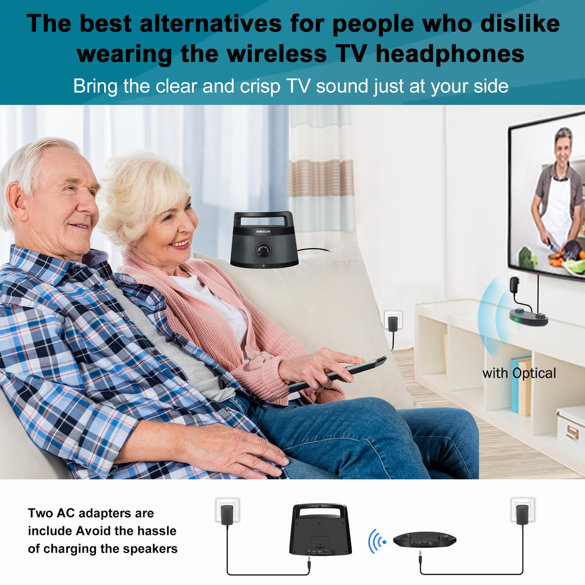 SIMOLIO 621D Plus bypass feature improves TV compatibility with external speakers.