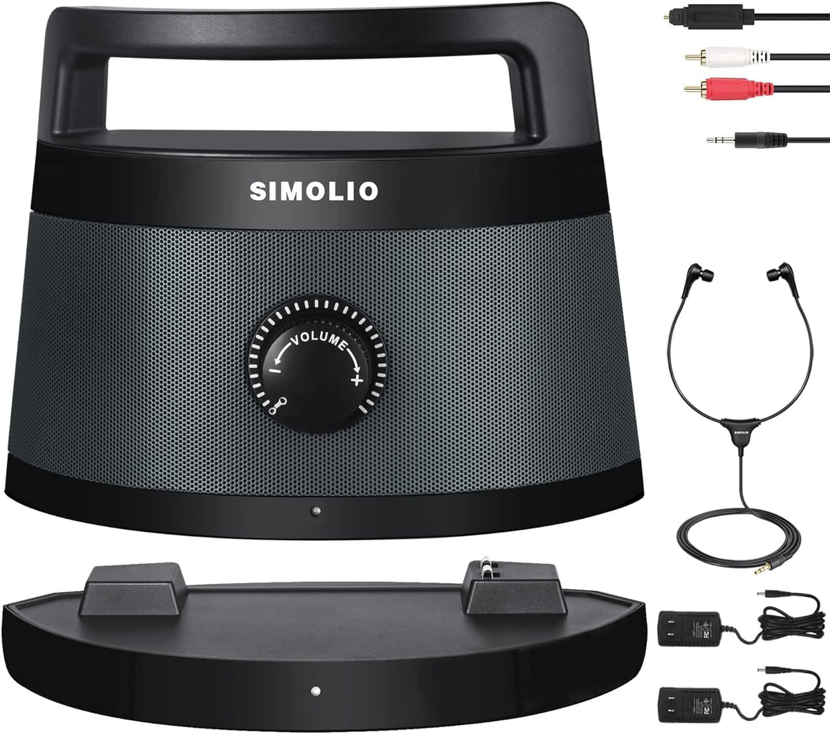SIMOLIO 621D Plus main unit delivers clear amplified TV audio for seniors.
