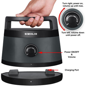SIMOLIO 621D Plus upgraded battery base for all-day listening and safe charging.