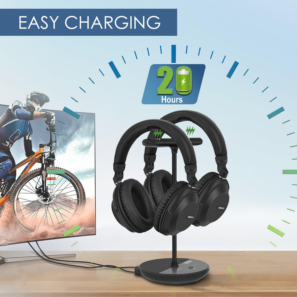 Simolio 737D Plus long-range wireless reach for room-to-room listening.
