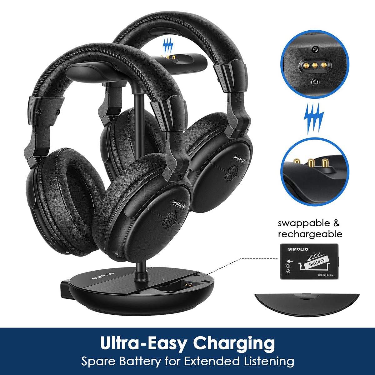 SIMOLIO ambient sound mode lets you hear surroundings without removing headphones.