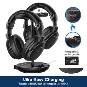 SIMOLIO ambient sound mode lets you hear surroundings without removing headphones.