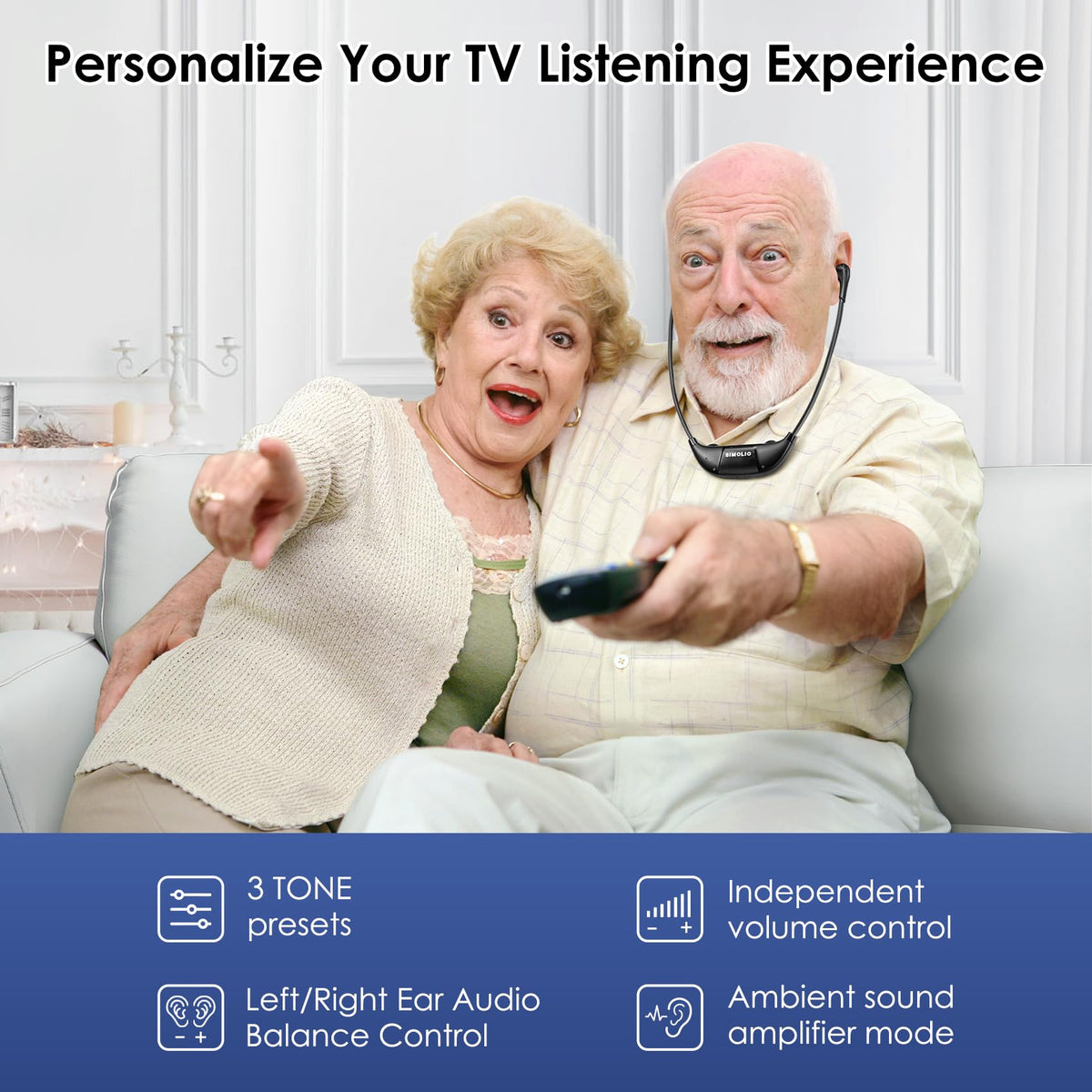 SIMOLIO balance control plus ambient sound helps hear nearby conversations.